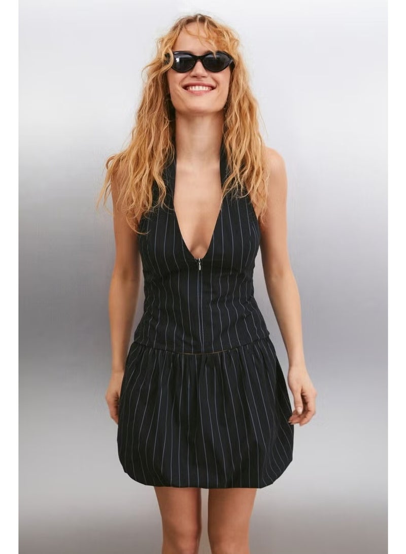 GRIMELANGE Karina Women Sleeveless Jacket Collar Front Zippered Back Open Black - Gray Blouse - Image 1